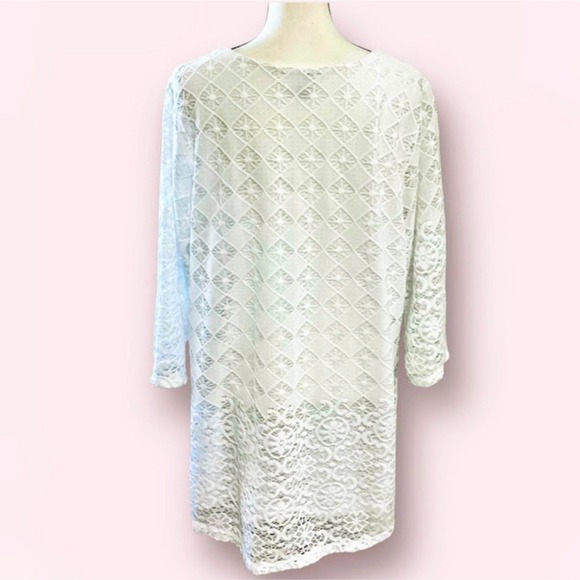 JM Collection Crochet Lace 3/4 Sleeve Keyhole Double Layered Tunic Top White  XL - Picture 3 of 10